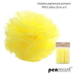 Ozdoba papierowa pompon żółta 25cm 3szt - 1