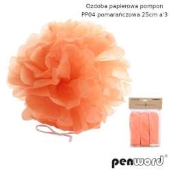 Ozdoba papierowa pompon pomarańczowa 25cm 3szt - 1