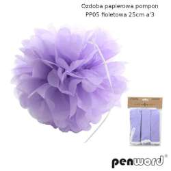 Ozdoba papierowa pompon fioletowa 25cm 3szt - 1