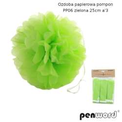 Ozdoba papierowa pompon zielona 25cm 3szt - 1