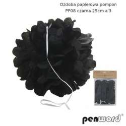 Ozdoba papierowa pompon czarna 25cm 3szt - 1