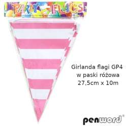 Girlanda flagi w paski różowa 27.5cmx10m