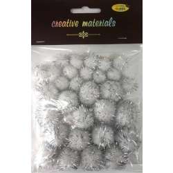 Pompony glitter srebrne 15x25mm 30szt