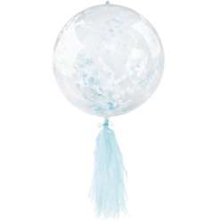 Balon PVC z konfetti i frędzlami niebieski - 1