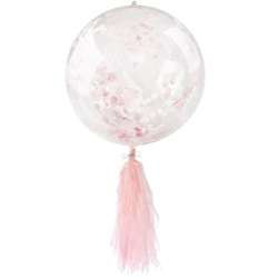 Balon PVC z konfetti i frędzlami różowy - 1