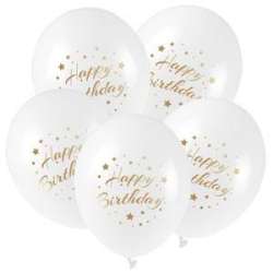 Balony ze złotym nadrukiem Happy Birthday 5szt