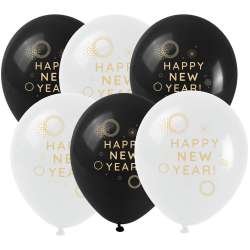Balony ze złotym nadrukiem Happy New Year 6szt - 1