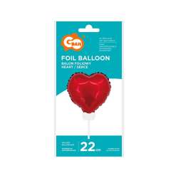 Balon foliowy Serce czerwone patyczek, zawór 28cm - 1