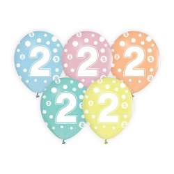 Balony cyfra 2 MIX 30cm 5szt (GZ-CYF2) - 1