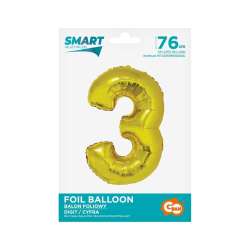 Balon foliowy cyfra 3 złota Smart 76cm (CH-SZL3) - 1