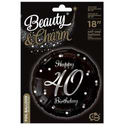 Balon foliowy, Happy 40 Birthday, czarny 45cm (FG-O40C) - 1