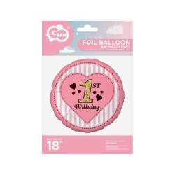 Balon foliowy 1st Birthday, różowy 45 cm (FG-IBDR) - 1