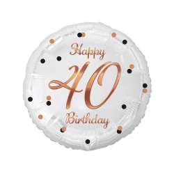 Balon foliowy Happy 40 Birthday biały 45cm (FG-O40B) - 1