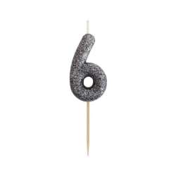 Świeczka na tort cyfra 6 brokatowa, czarna 11.5x3.5cm Godan (BH-SPC6)