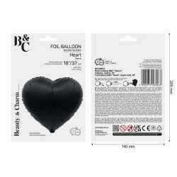 Balon foliowy B&C Serce matowe czarne 37cm