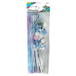 Zestaw druciki, pompony, oczka pastelowy 80szt - 1