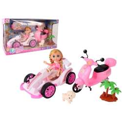 Laleczka z pojazdami bolid i skuter