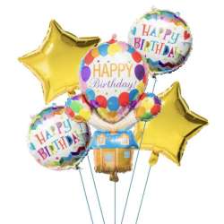 Balon foliowy 5szt z nadrukiem happy birthday w metaliku. BCF-666 (BAL194) - 1