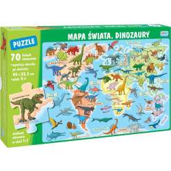 Puzzle 70 elementów. Mapa świata. Dinozaury