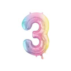 Balon foliowy Cyfra 3 pastelowy tęczowy 86cm