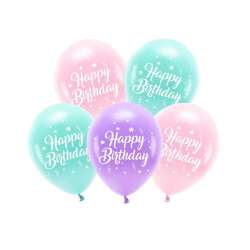 Balony Eco Happy Birthday różowy 26cm 5szt