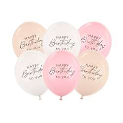 Balony Happy Birthday mix różowy 30cm 6szt - 1