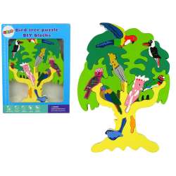 Puzzle drewniane klocki drzewo papugi DIY Lean Toys (10135) - 1