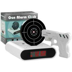 Pistolet laserowy z tarczą budzik biały