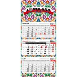 Kalendarz 2026 trójdzielny płaska główka folk