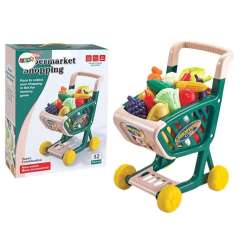 Wózek sklepowy dla dzieci + owoce zielony
