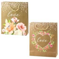 Torba prezentowa 32x26x10cm Love Kwiaty brokat MIX