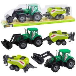 Traktor z ładowaczem i prasą rolniczą zielony