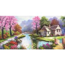 Diamentowa mozaika Domek nad rzeką z mostkiem 80x40cm 2000583 (NO-2000583) - 1