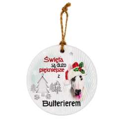 Zawieszka ceramiczna Boże Narodzenie Bulterier