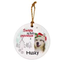 Zawieszka ceramiczna Boże Narodzenie Husky
