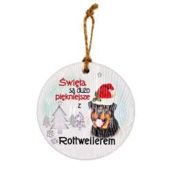 Zawieszka ceramiczna Boże Narodzenie Rottweiler