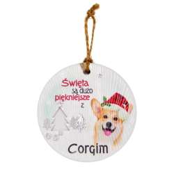 Zawieszka ceramiczna Boże Narodzenie Corgi