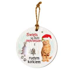 Zawieszka ceramiczna Boże Narodzenie kot rudy