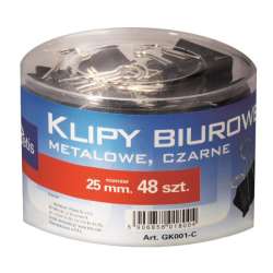 Klipy biurowe czarne 25mm op48 tuba TETIS (GK001-C) - 1