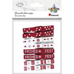 Klamerki drewniane białe, czerwone świąteczne 8szt - 1