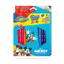 Kredki ołówkowe trójkątne JUMBO 12 sztuk 13 kolorów + temperówka Colorino Kids Mickey (89861PTR) - 1