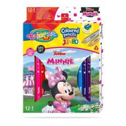 Kredki ołówkowe trójkątne JUMBO 12 sztuk 13 kolorów + temperówka Colorino Kids Minnie (90638PTR) - 1