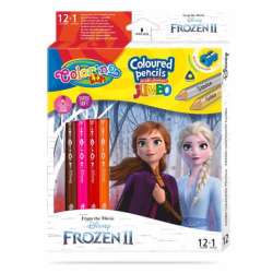 Kredki ołówkowe trójkątne JUMBO 12 sztuk 13 kolorów + temperówka Colorino Kids Frozen (91024PTR) - 1
