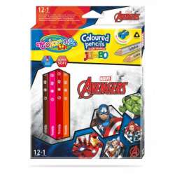 Kredki ołówkowe trójkątne JUMBO 12 sztuk 13 kolorów + temperówka Colorino Kids Avengers (91413PTR) - 1