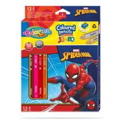 Kredki ołówkowe trójkątne JUMBO 12 sztuk 13 kolorów + temperówka Colorino Kids Spiderman (91802PTR) - 1