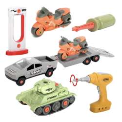 Samochód z przyczepą i czołgiem