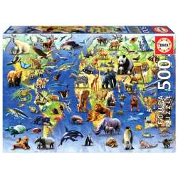 Puzzle 500 Mapa świata 100 zagrożonych gatunków... - 1