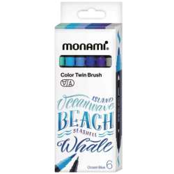 Pisaki dwustronne pędzelkowe 6kol Ocean MONAMI - 1