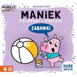 Maniek koloruje i nakleja. Zabawki
