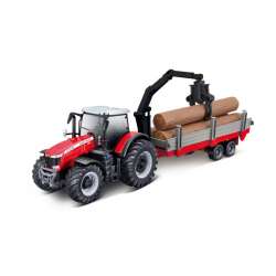 Bburago Trakt Massey Ferguson 8740S z drewnem 10cm-czerw - 1